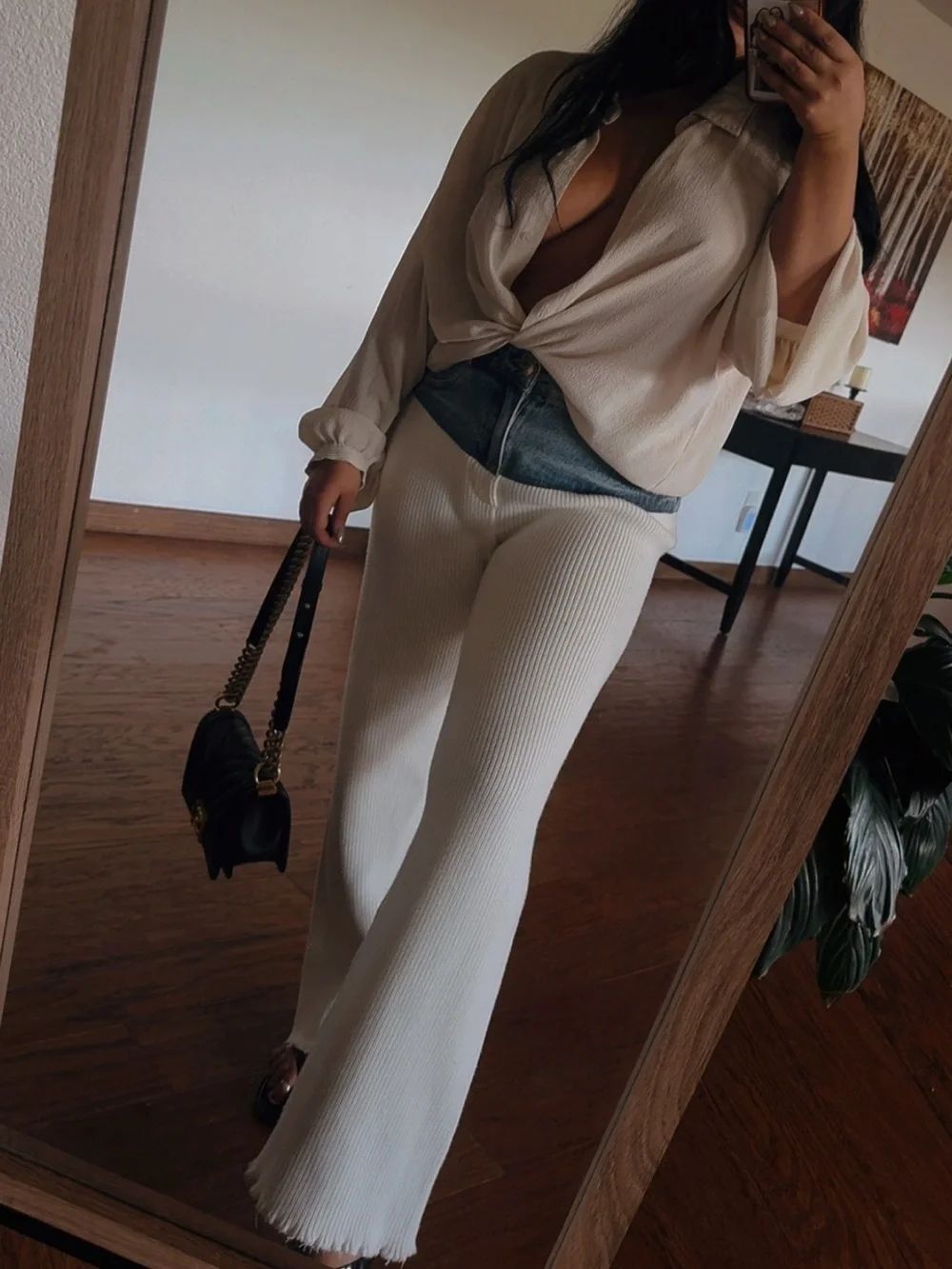 Jean and white sweatpants